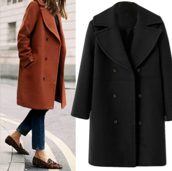 Women Elegant Double Button Coat with Modern Lapels Lune London