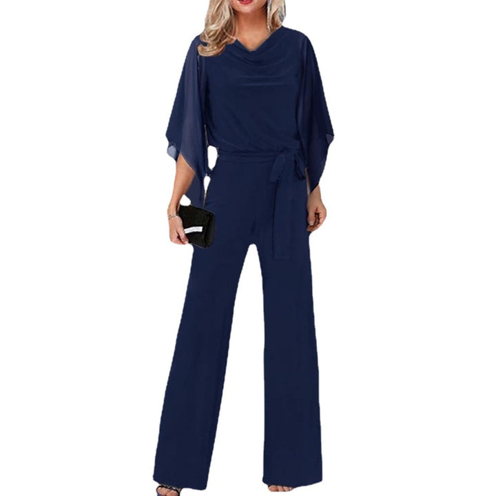 Ladies elegant wide neckline jumpsuit with draped sleeves Lune London