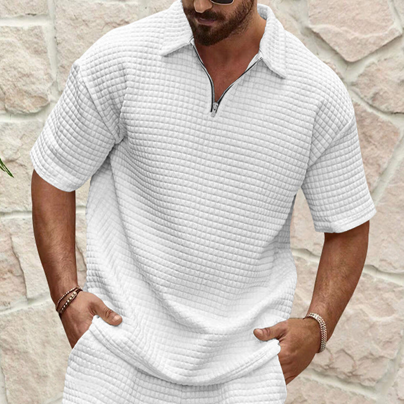Men's Short Sleeve Polo Shirt in Structured Fabric Lune London
