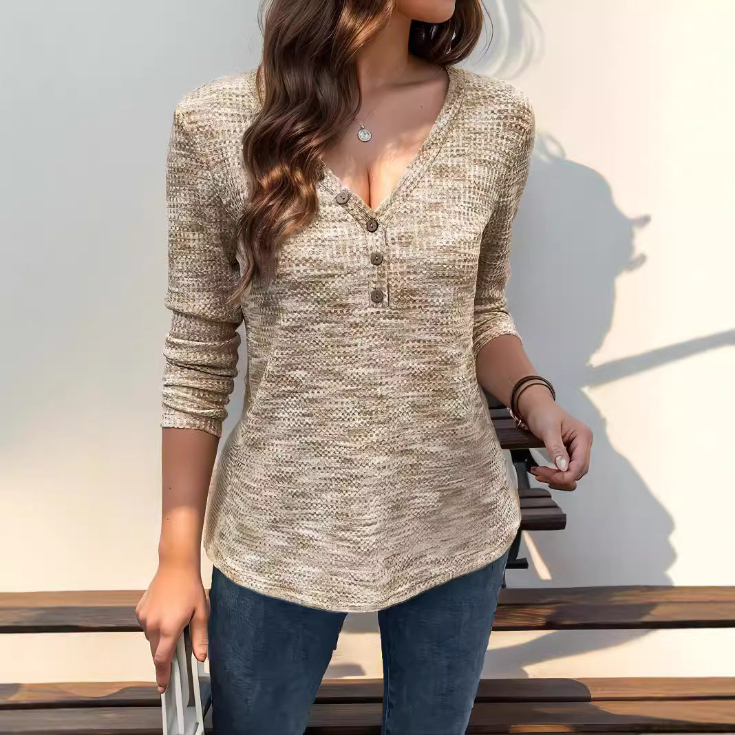 Long sleeve t-shirt for women with textured design and button details Lune London