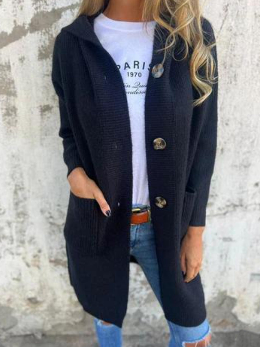 Knitted hooded jacket for women with buttons Lune London