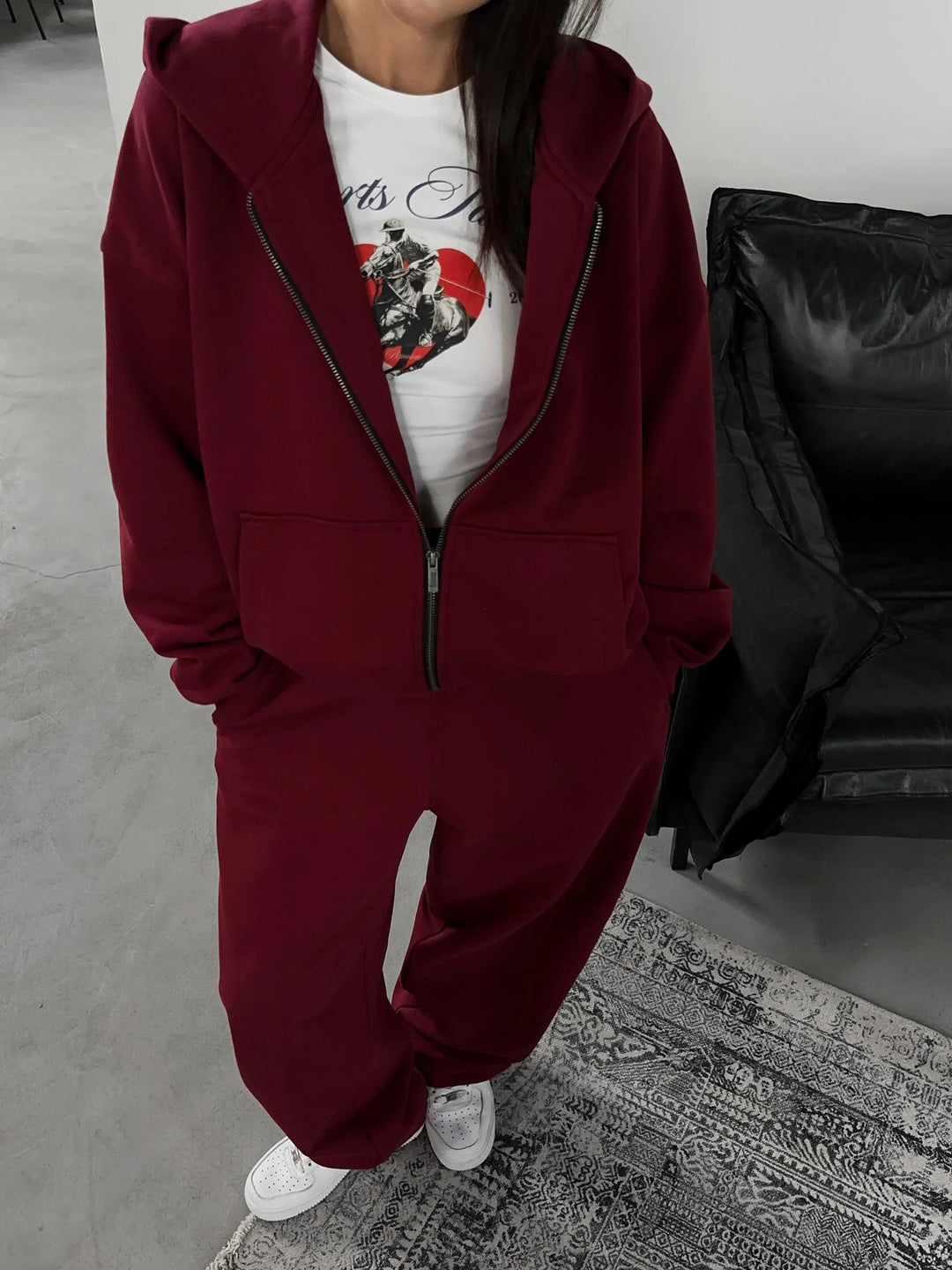 Ladies Comfortable Hooded Jacket and Wide Pants Sporty Relaxation Set Lune London