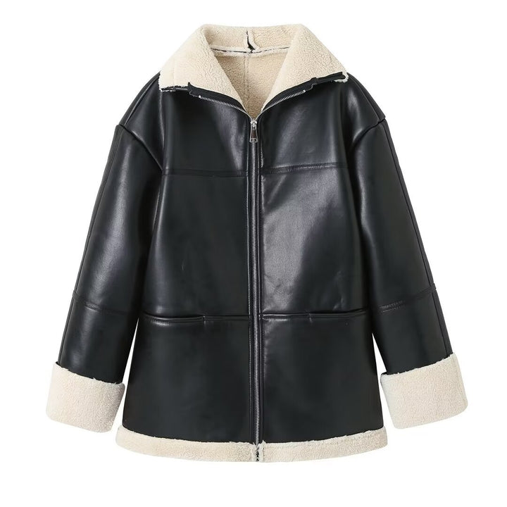 Women's faux leather jacket with teddy lining Lune London