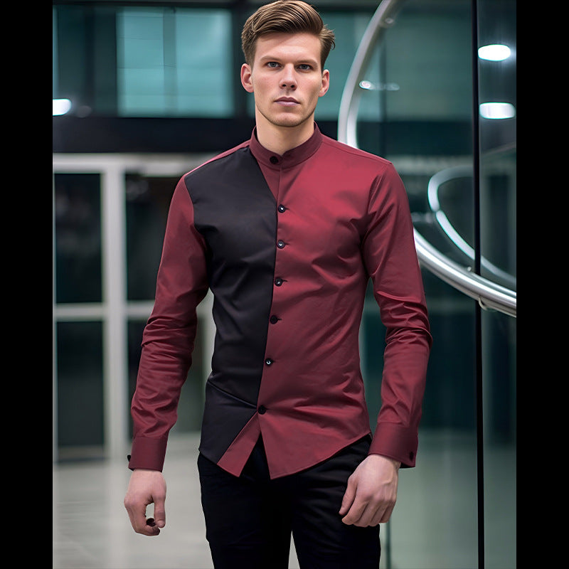 Elegant long sleeve shirt for men with a nice chic color block design