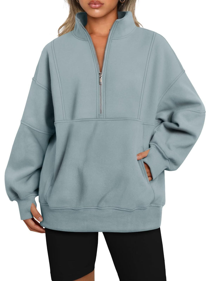 Sporty hoodie top for women with high collar and zip Lune London