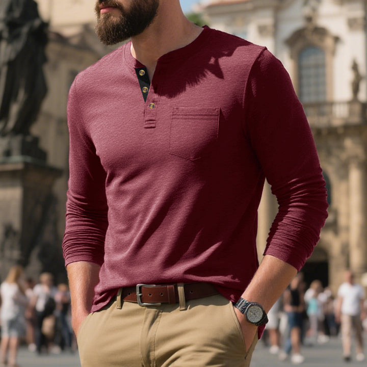 Men's Long Sleeve Henley Shirt with Practical Chest Pocket Lune London
