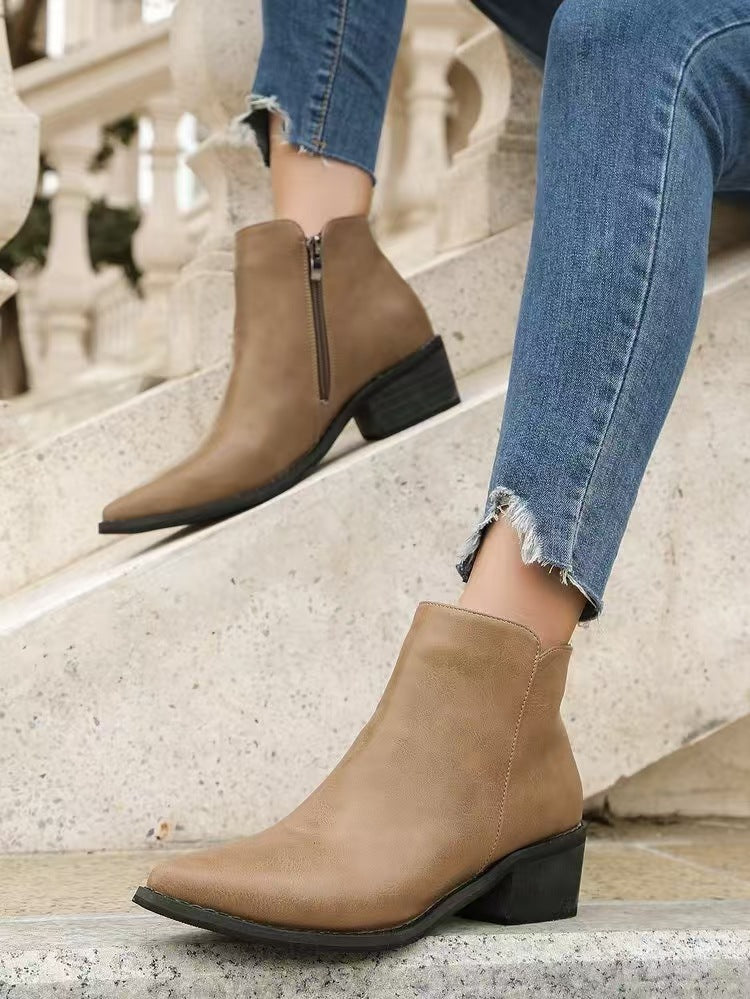 Lune London | Ankle Boots - Faux Leather - Pointed - Low Block Heel