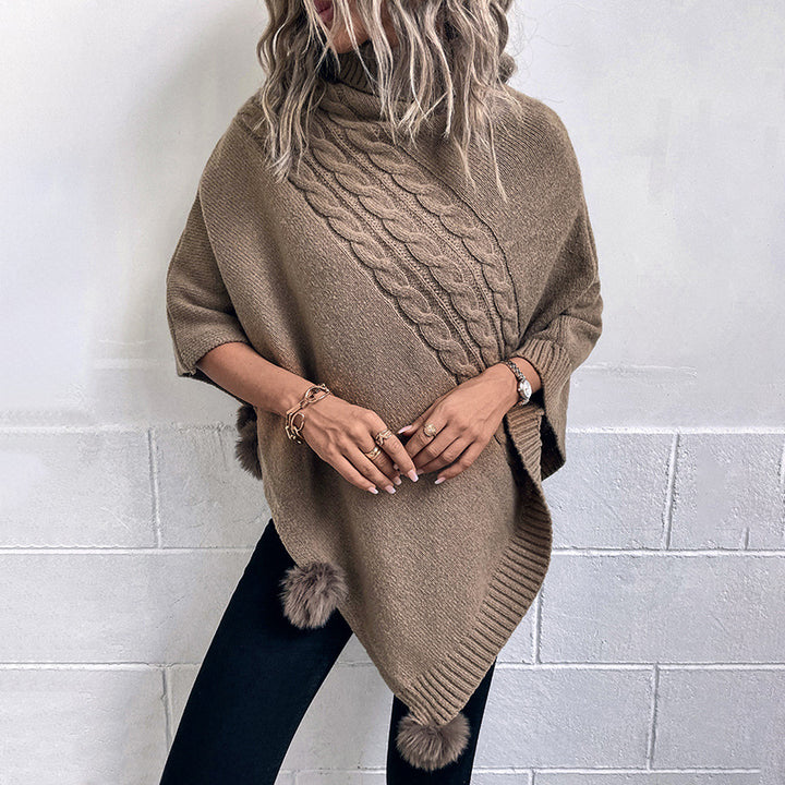 Ladies poncho with a modern braid design and a high collar Lune London