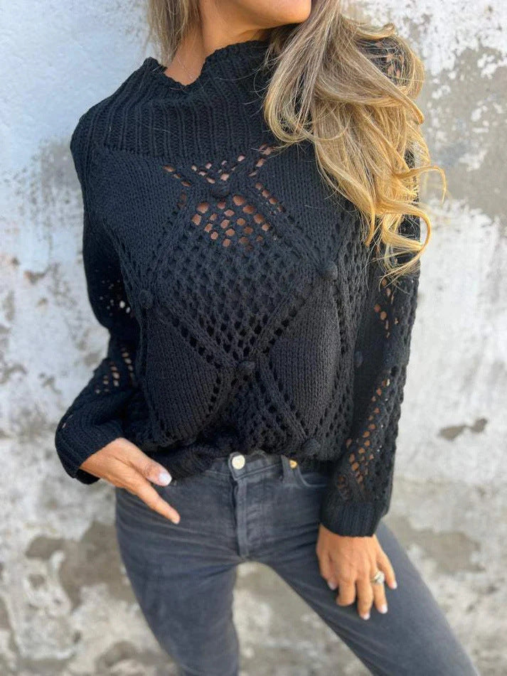 Lightweight knitted sweater for women with a unique crochet pattern Lune London