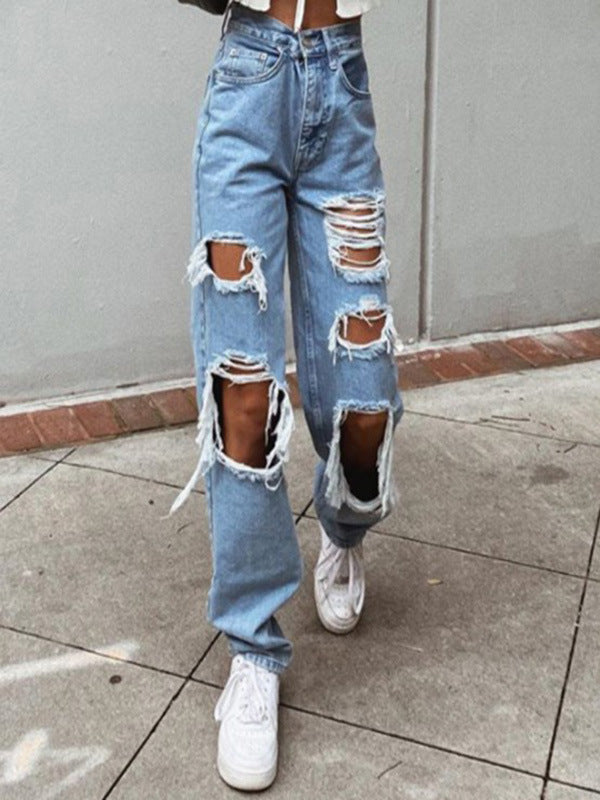 Women's Casual Destroyed Jeans with Wide Leg Lune London
