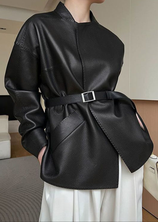 Lune London | Belted Faux Leather Jacket – Minimalist Wrap Design