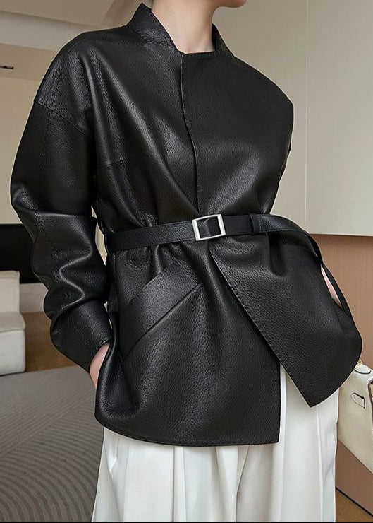 Lune London | Belted Faux Leather Jacket – Minimalist Wrap Design