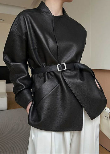Lune London | Belted Faux Leather Jacket – Minimalist Wrap Design