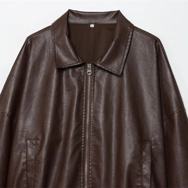 Cropped faux leather jacket for women with an urban style featuring a wide collar and practical pockets Lune London