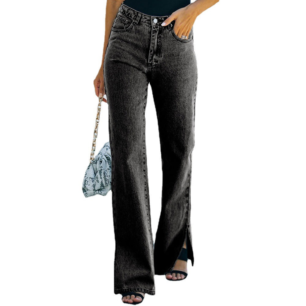 Wide jeans for women with side slits and high pockets Lune London