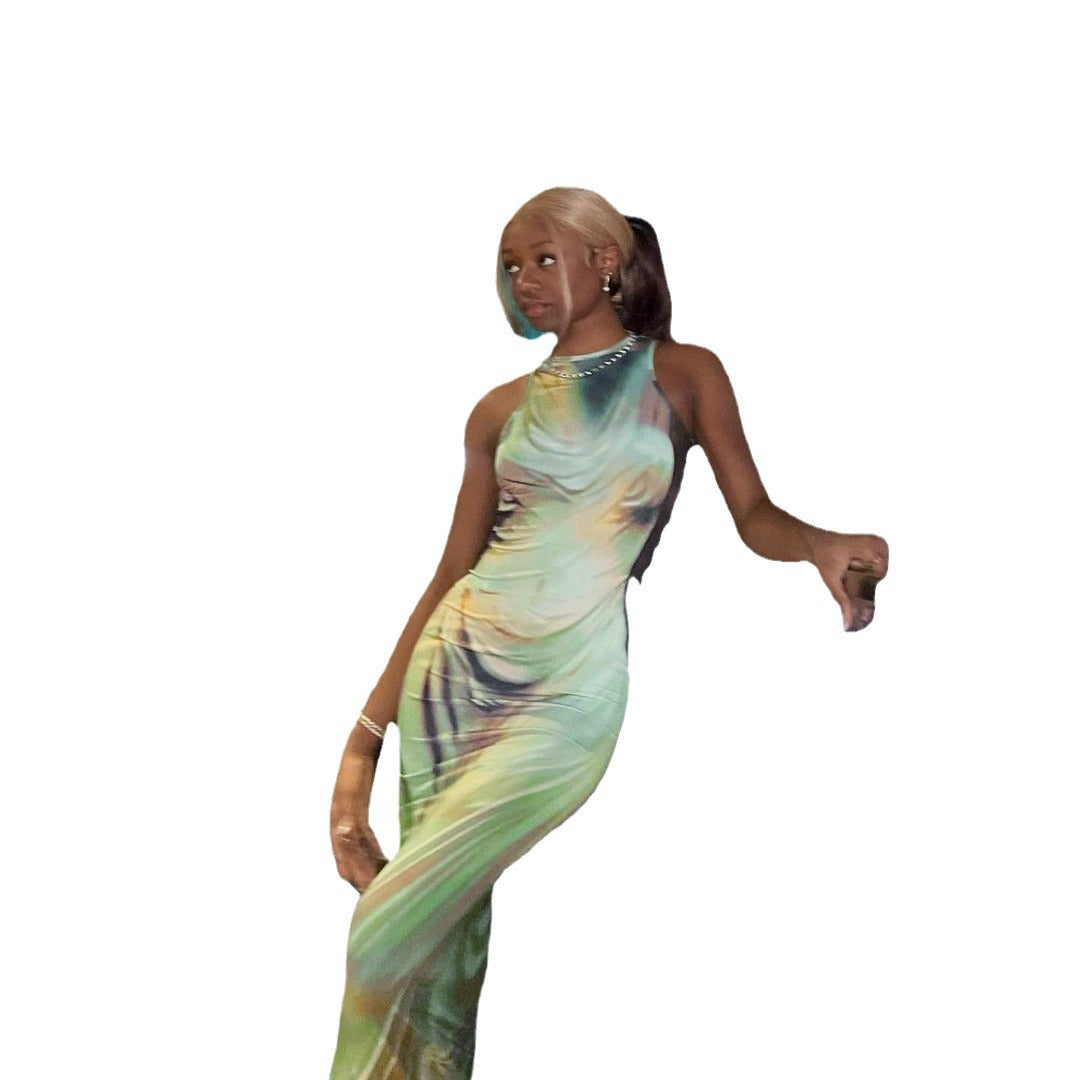 Women Maxi Dress Abstract Print Elegant Lune London