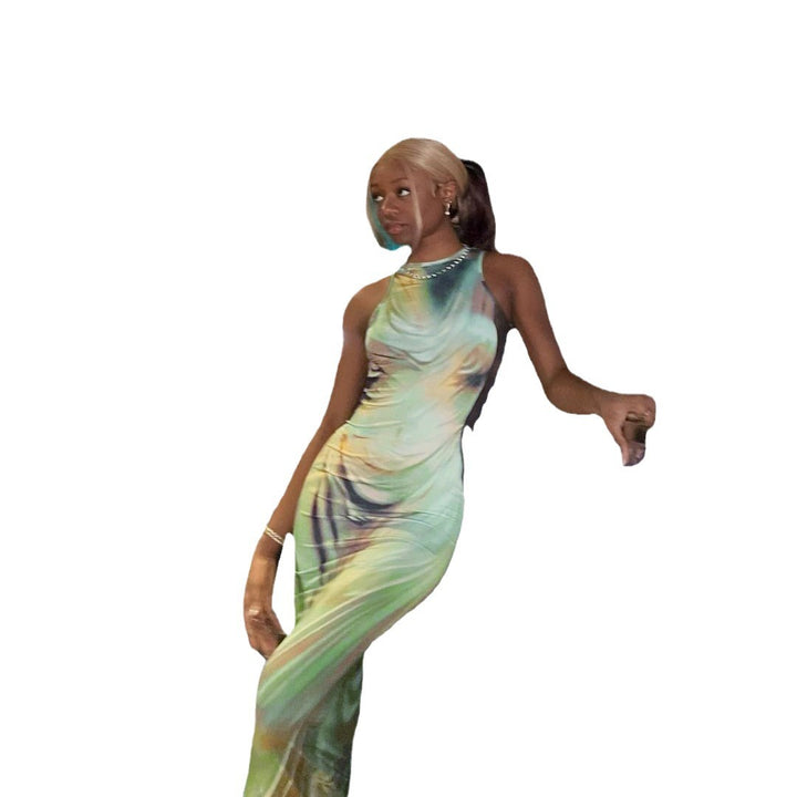 Women Maxi Dress Abstract Print Elegant Lune London