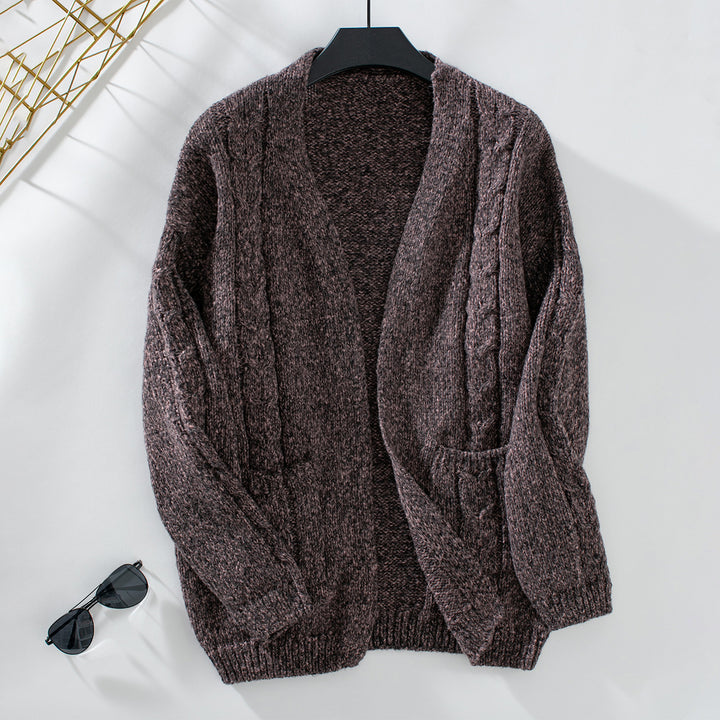 Knitted jacket for women with cable pattern and pockets Lune London