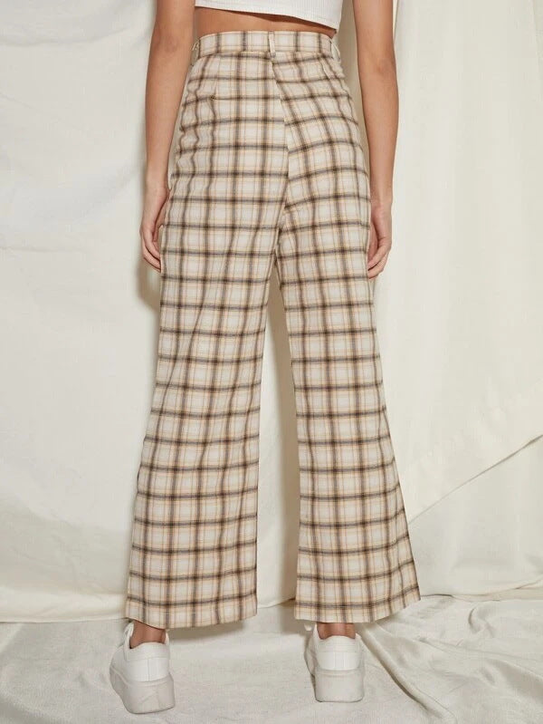 Lune London Women's Wide Plaid Trousers
