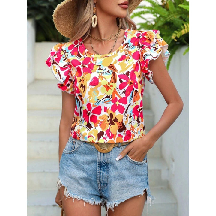 Ladies Top with Puff Sleeves Floral Lune London