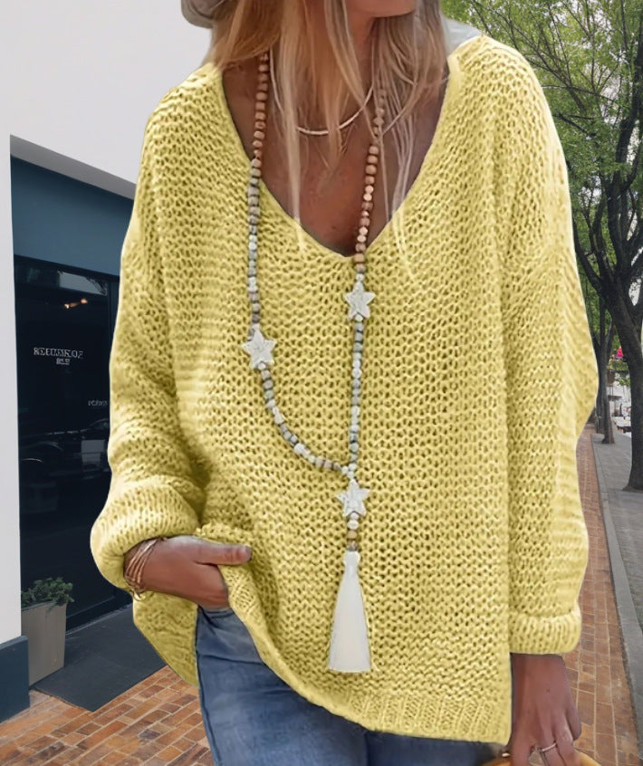 Women knitted sweater with V-neck and relaxed fit Lune London