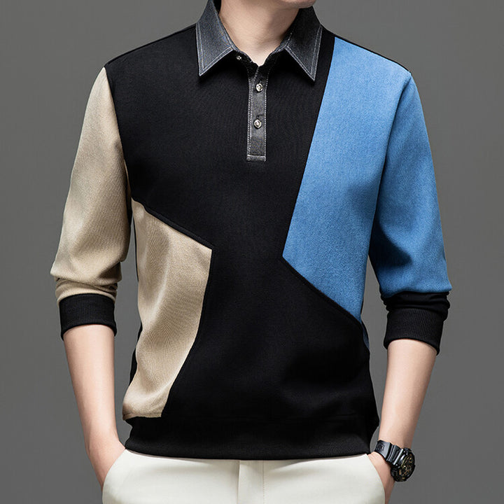 Men's long sleeve polo shirt with a unique pattern mix Lune London