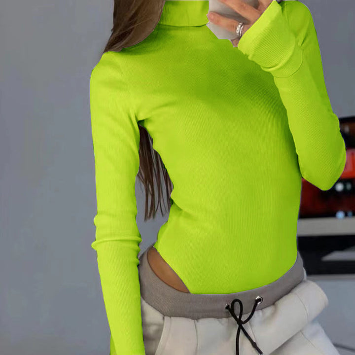 Women turtleneck top with long sleeves in fine ribbed texture Lune London