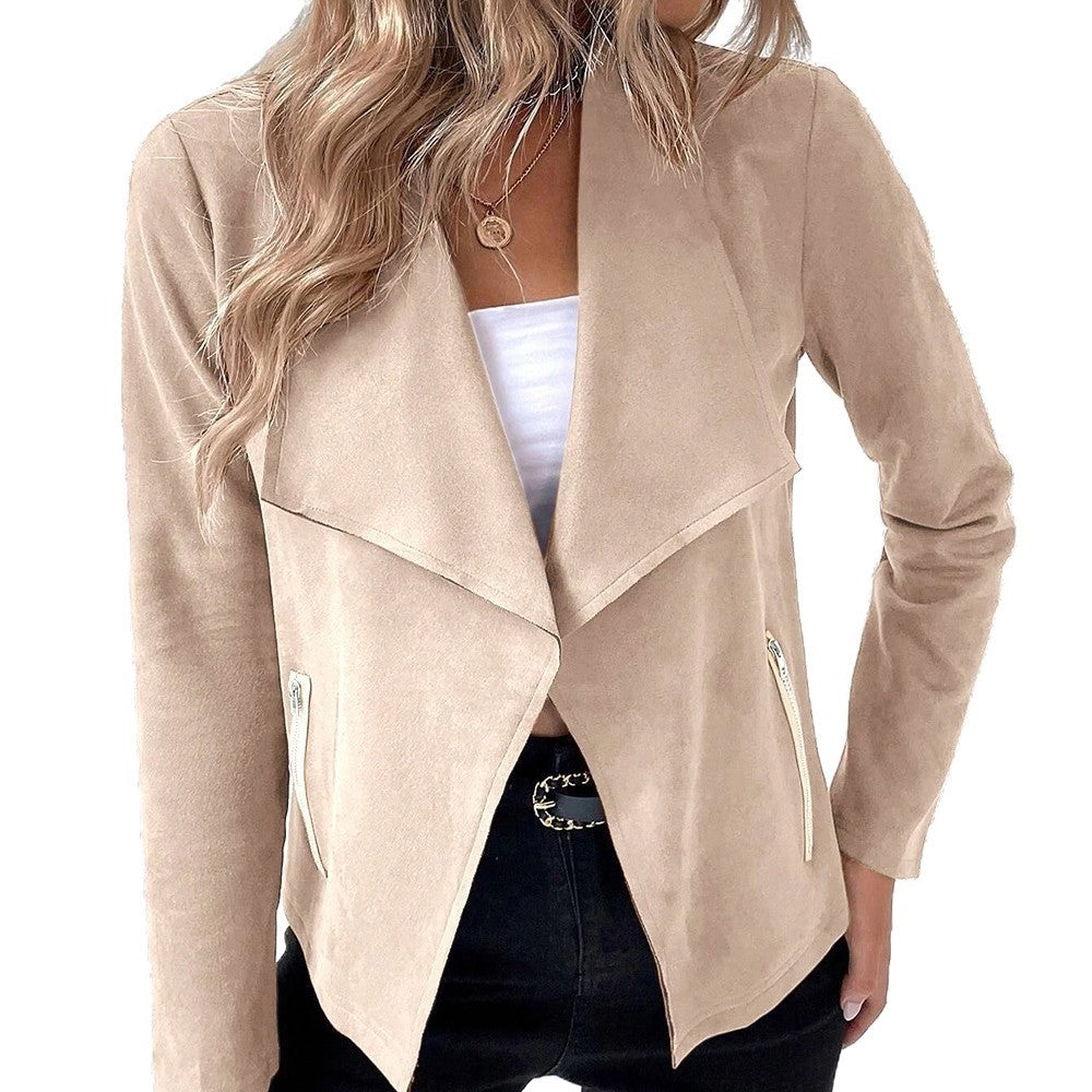 Elegant velvet jacket for ladies with asymmetric lapel and zippered pockets Lune London
