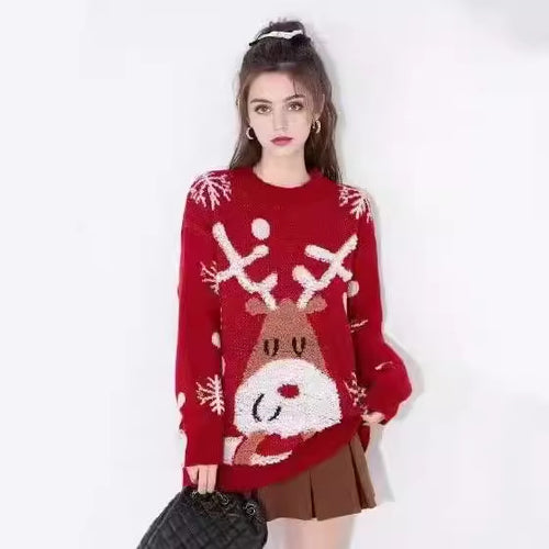 Pullover knit for women with reindeer and snowflakes pattern Lune London