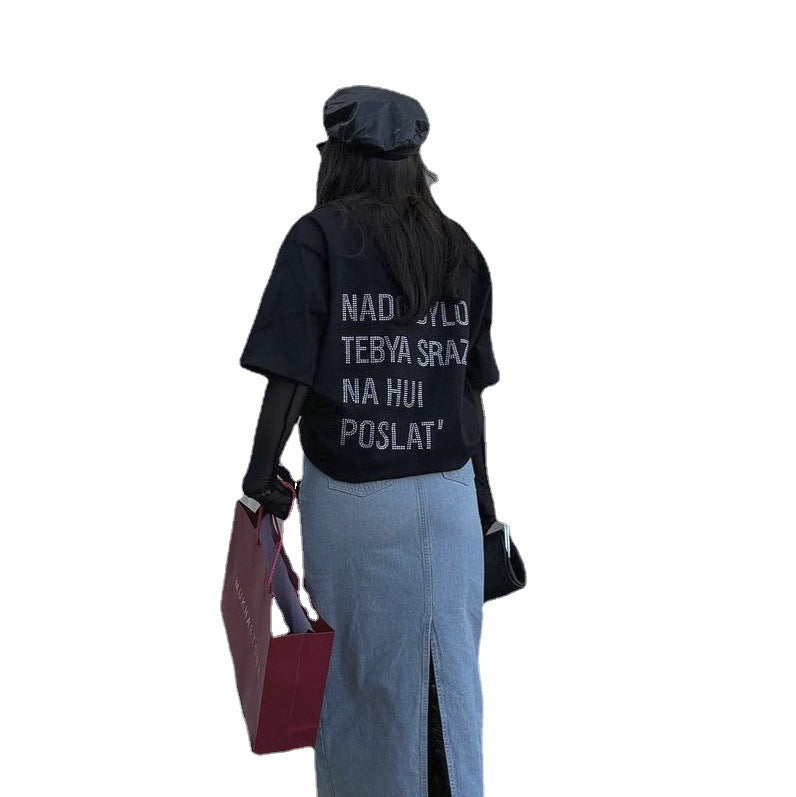 Oversized women's t-shirt with creative rhinestone design Lune London