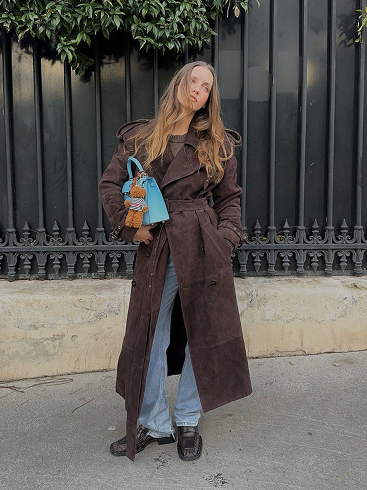 Manteau trench long en suede élégant et confortable pour femmes Chic & Stil