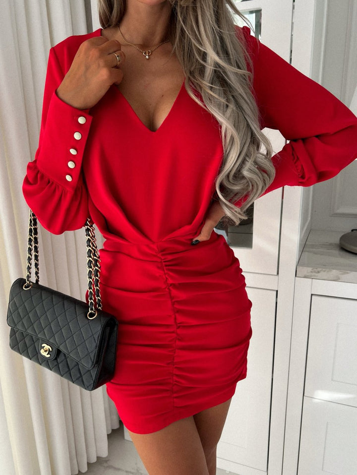 Women Mini Dress Refined V Neck Lune London