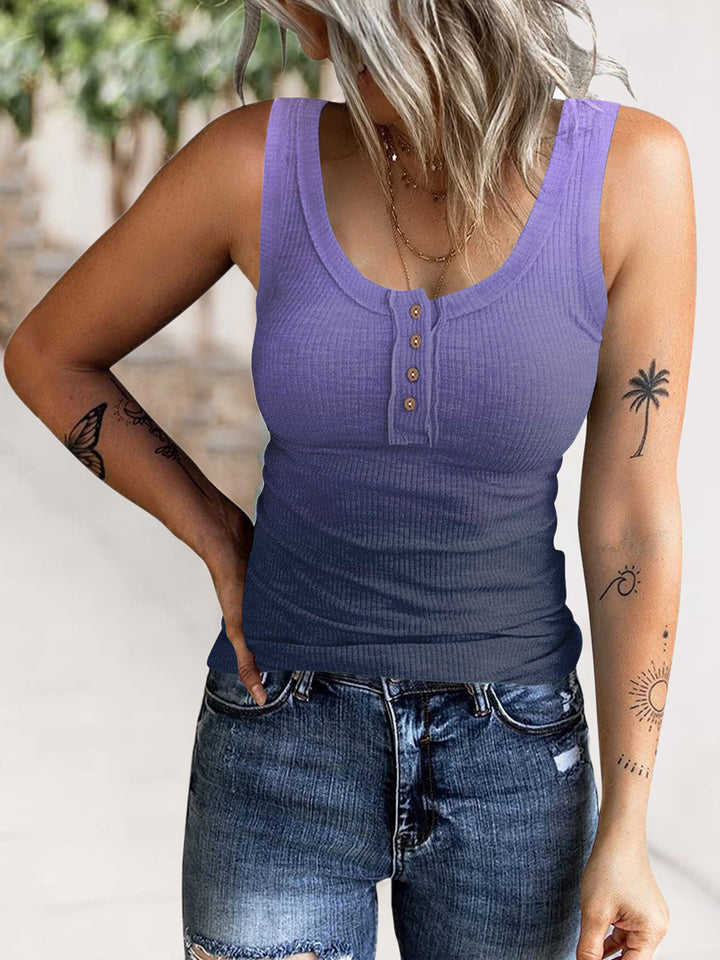 Ladies Comfortable Tank Top with Button Placket and Ribbed Structure Lune London
