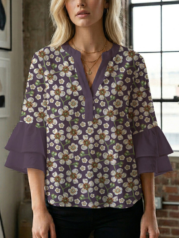 Women's blouse with voluminous sleeves and floral design Lune London