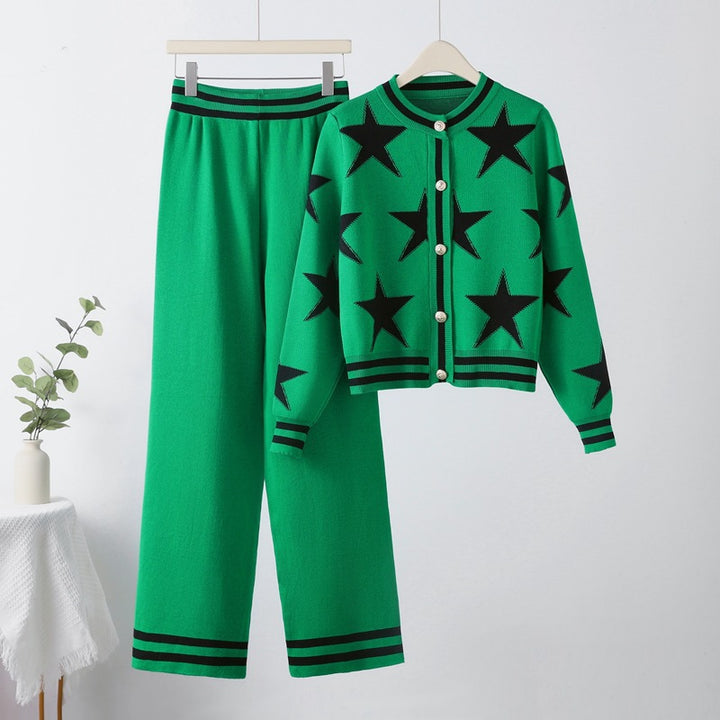 Knitted loungewear set with star patterns and contrasting details for ladies Lune London