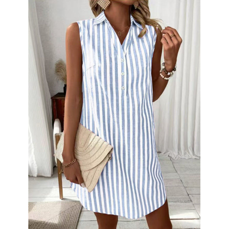 Casual shirt dress for women with button details and striped pattern Lune London