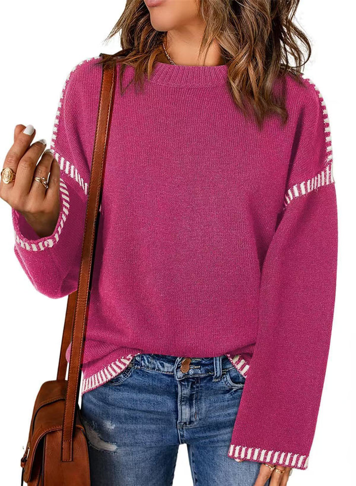 Pull-over tricot décontracté pour femmes avec des bords contrastés et une coupe décontractée Lune London