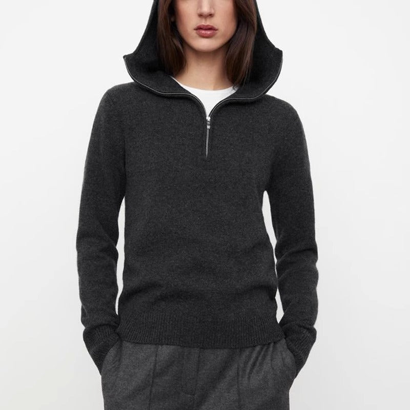 Pull en tricot élégant pour femmes avec capuche et demi-zip Chic & Stil