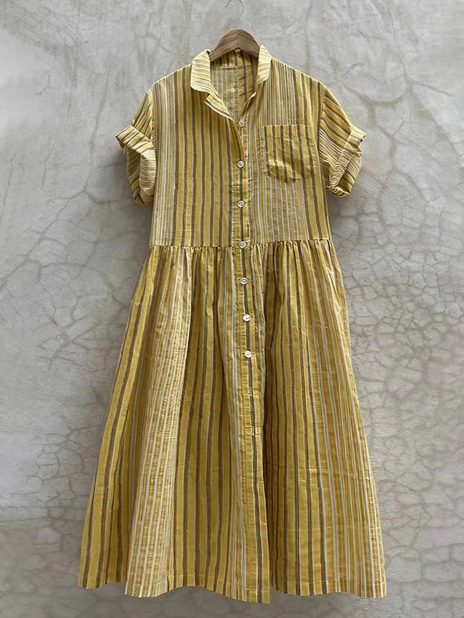 Women Long Shirt Dress with Stripes and Pockets Lune London