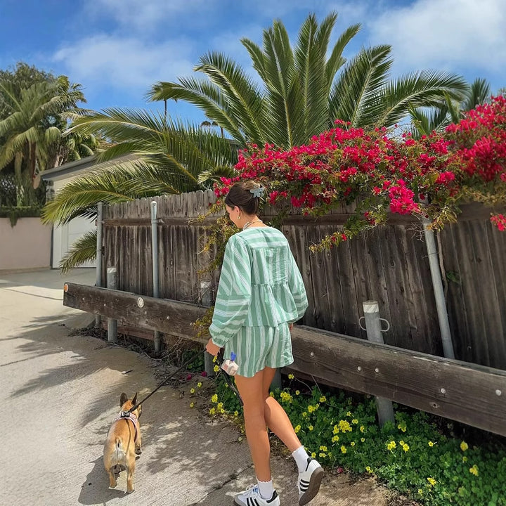 Ladies' beach shorts with a trendy striped pattern and an elastic waist Lune London