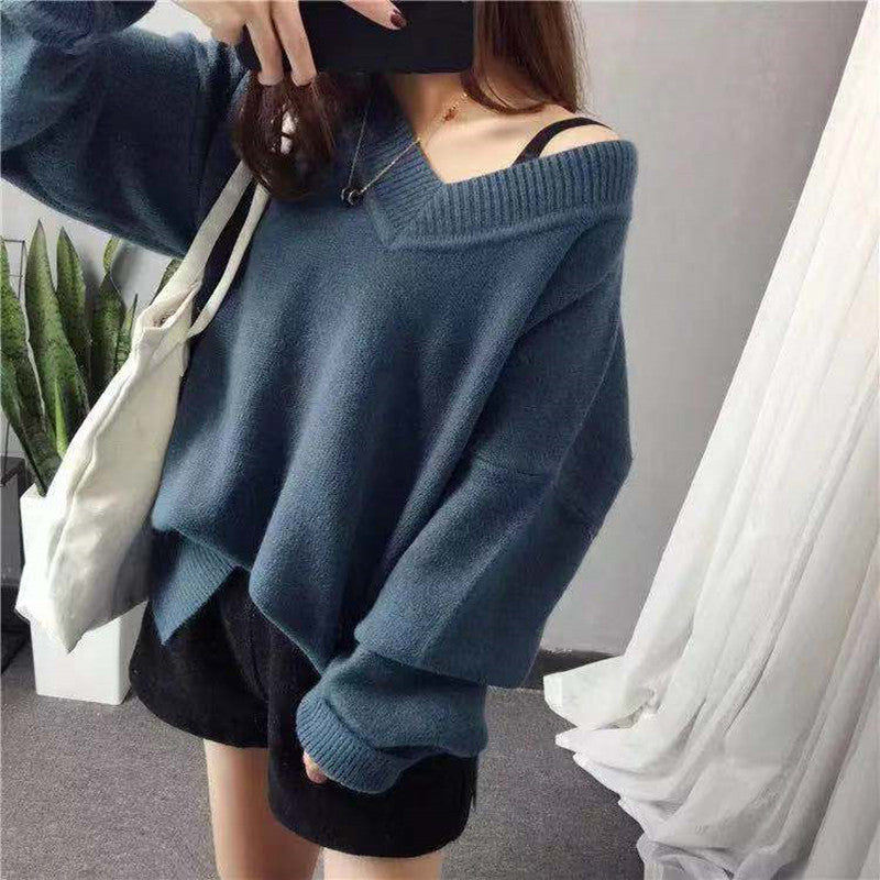 Pull en maille épaisse pour femme avec un décolleté en V, une coupe décontractée et des manches surdimensionnées Chic & Stil