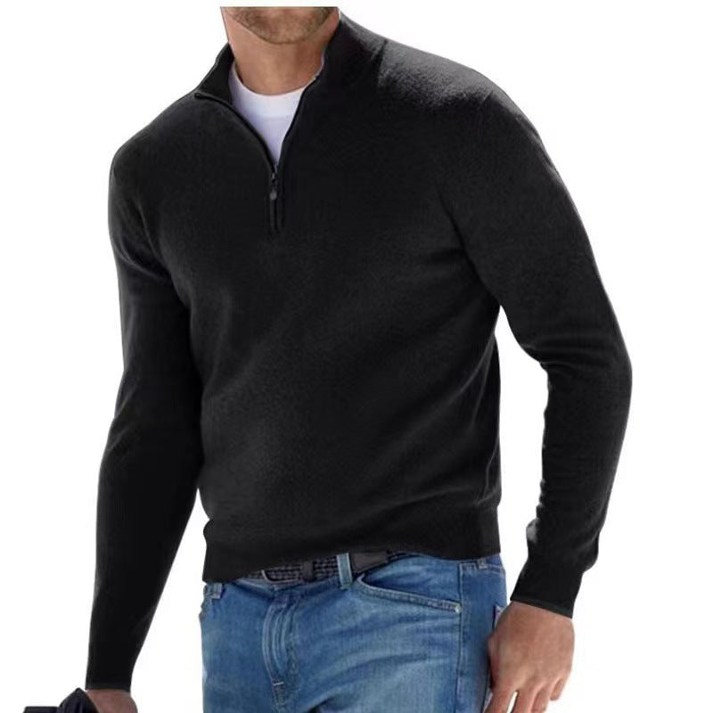Knitted pullover for men with a modern high collar and a practical zipper Lune London