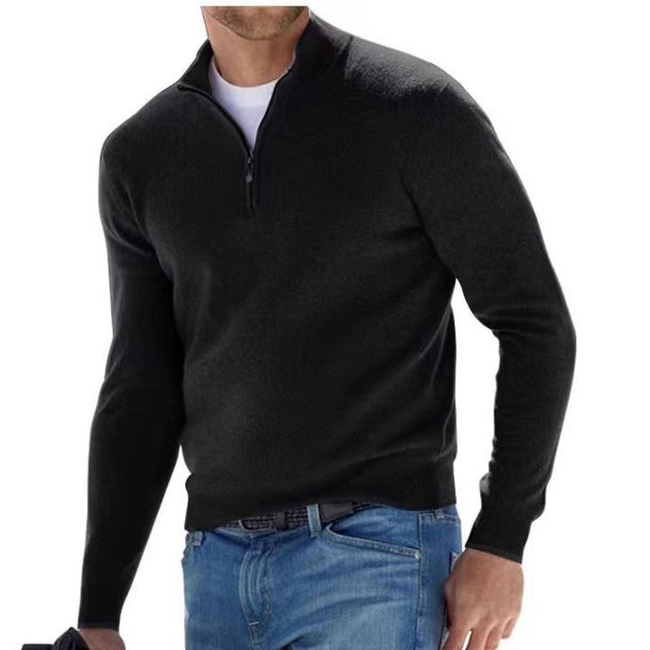 Knitted pullover for men with a modern high collar and a practical zipper Lune London