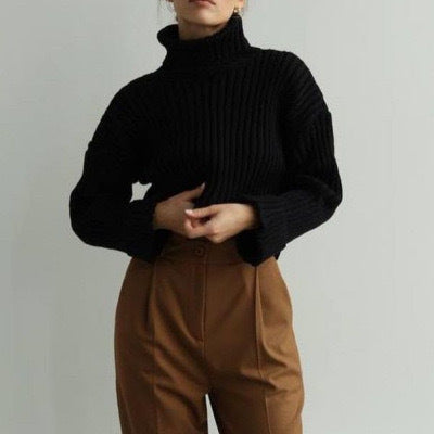 Short sweater for women with high collar and asymmetric cut Lune London