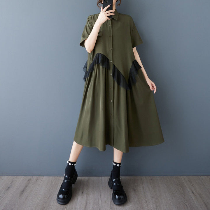 Midaxi button-down shirt dress for women with ruffle detail Lune London