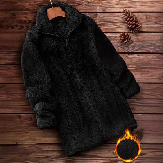 Ladies Soft Teddy Jacket with High Collar and Side Pockets Lune London