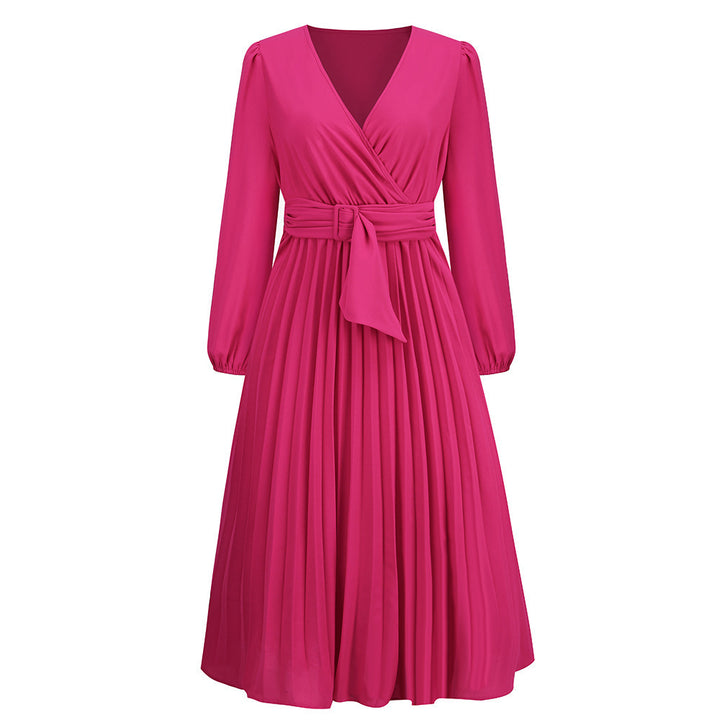 Wrap pleated dress for women with elegant V-neckline and belted waist Lune London