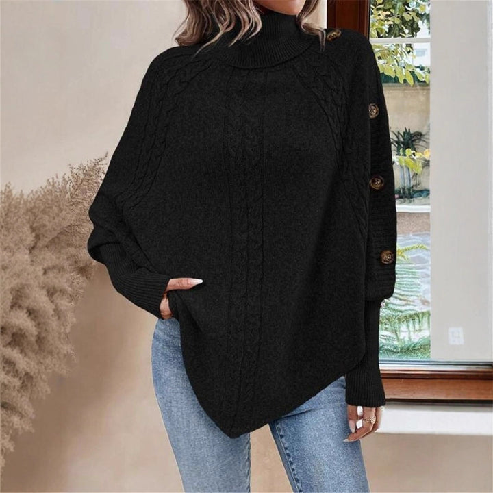 Knit sweater for women with high neck and button detail Lune London