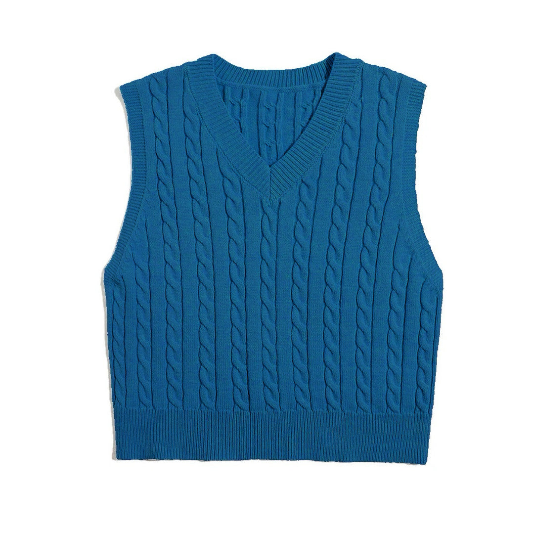Knitted vest for women with V-neck and twisted pattern Lune London