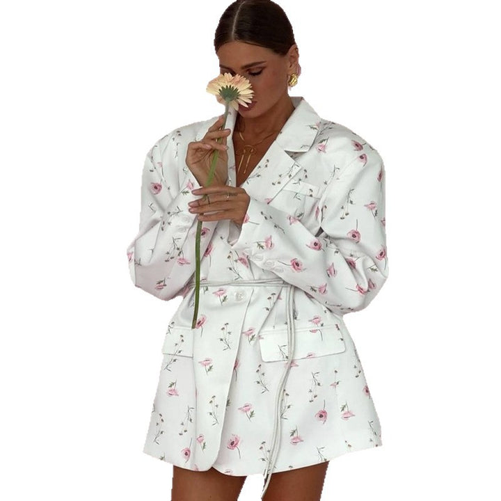 Women elegant blazer-dress with floral accents Lune London